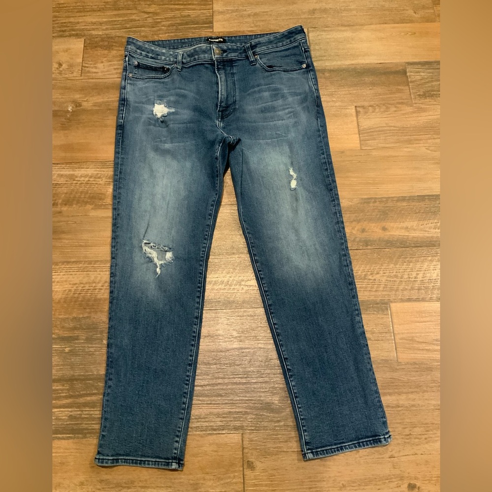 Express Men’s Jeans 36X30 Distressed blue Denim Slim Straight Pants